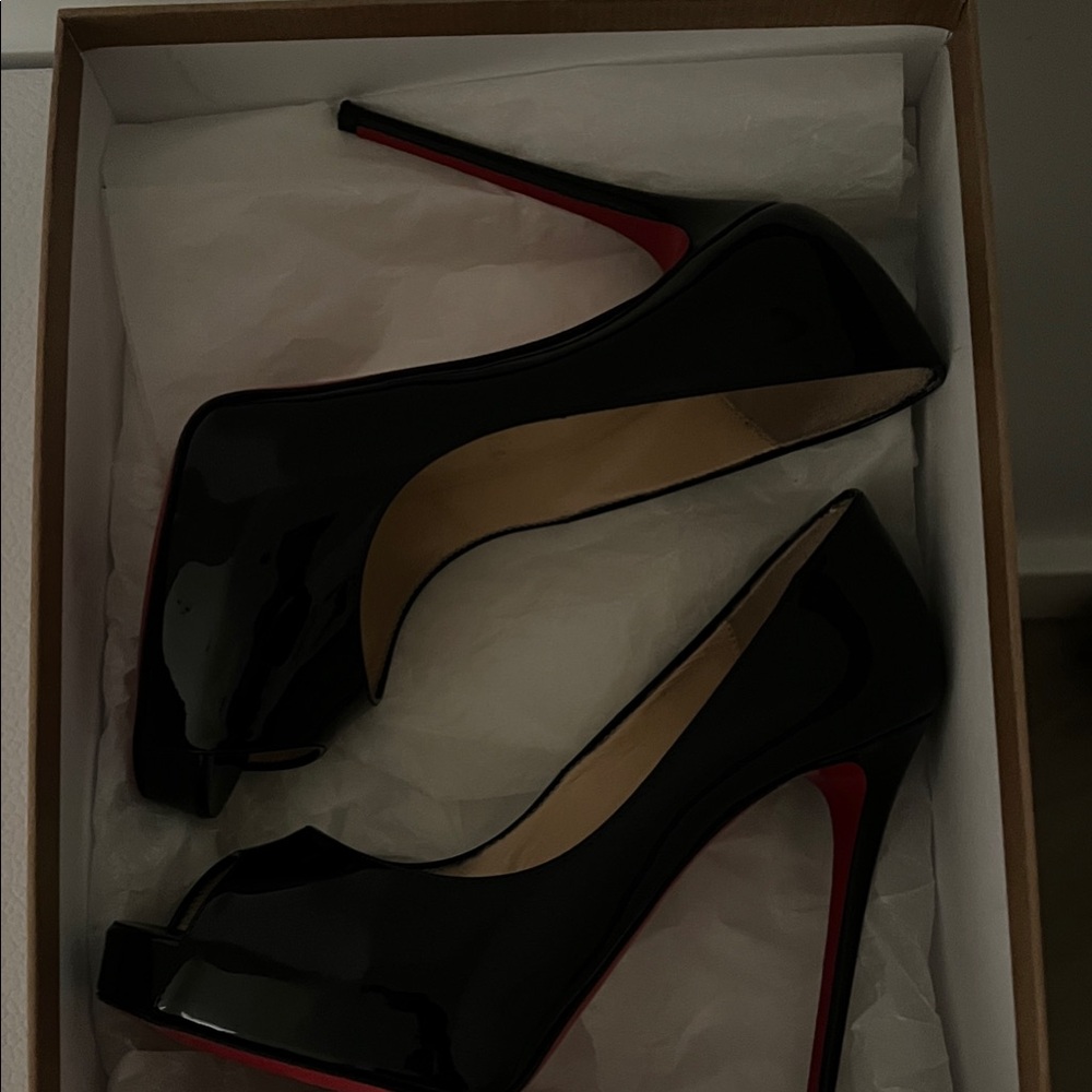 Christian Louboutin Black and Red Peep-Toe Heels